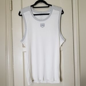 ARMANI EXCHANGE white ribbed tank top with gray trim and logo XXL